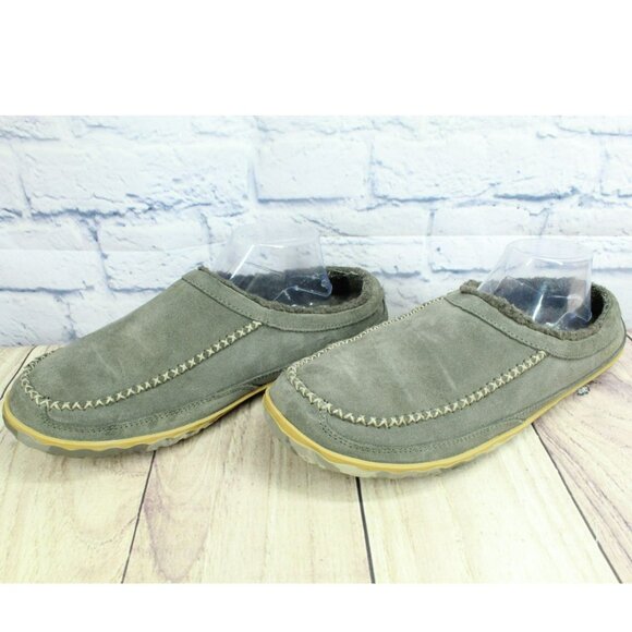 LL Bean Gray Suede Fleece Lined Nonslip Mountain Slipper Scuffs Size 12 M - Picture 2 of 9
